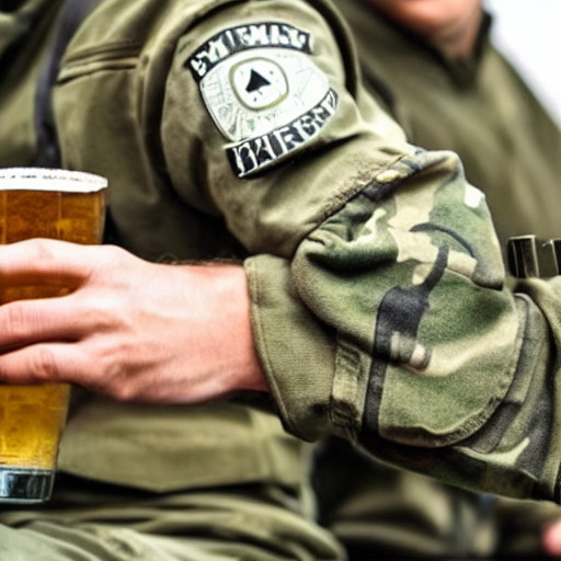 A Humanoid German Shepherd Person, Holding A Beer In Militar...