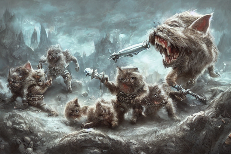 Fantasy Battlefield, Cute Kittens Fighting Orcs, Fantasy Int...