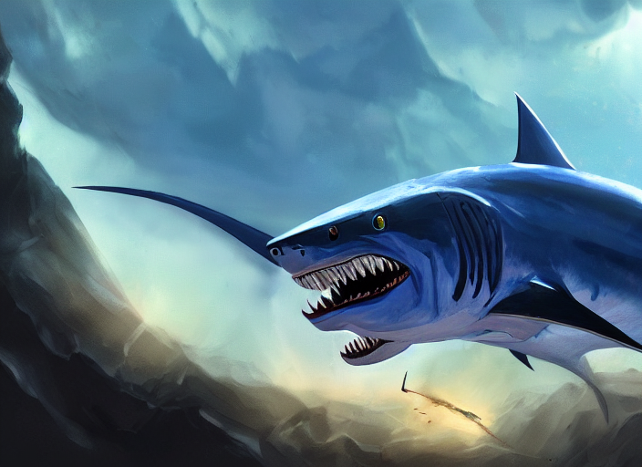 Blue Thresher Shark Evil Stare, Shark In Knight Armor, Fanta...