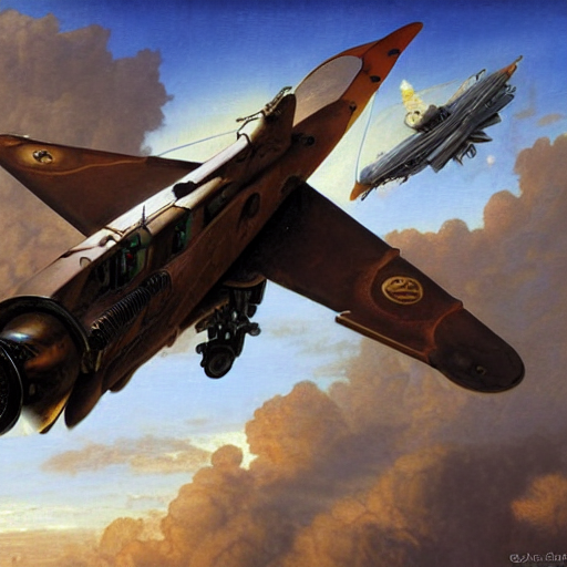 A Steampunk Jet Fighter Diving Through The Cloudscape, 8 K,...
