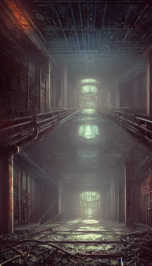 A Beautiful Hyperdetailed Render Of Hallway Abandoned Unfini...