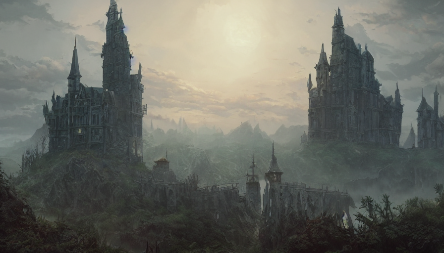 A Highly Detailed Matte Painting Of Forsaken Cainhurst Castl...