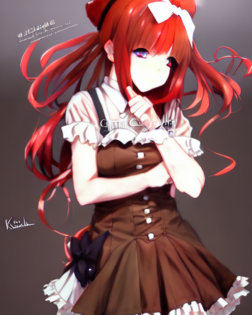 Redhead Bombshell Anime Girl Wearing Brown Lolita Dress, Mob... — Stable Diffusion AI Prompt: redhead bombshell anime girl wearing brown lolita dress, mob cap red shoes, tie....