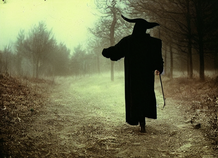 Medium Shot, Plague Doctor Walking Towards House, Goat, Wood...