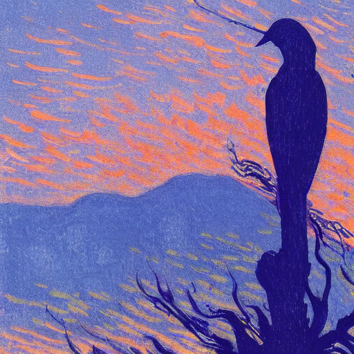 Digital Fine Art Silhouette Of A Bird, Line Drawing Art, Lig...