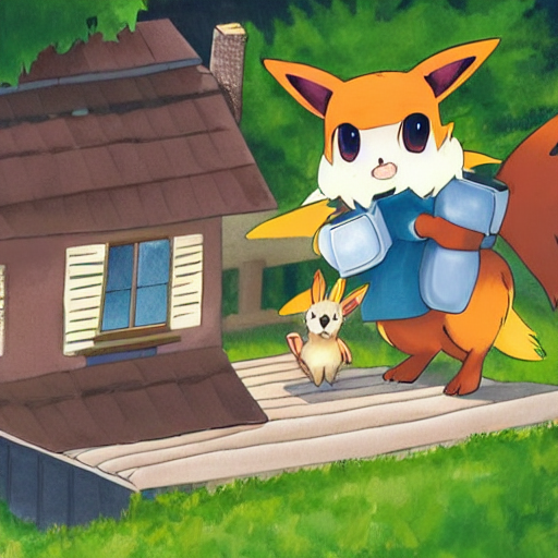 Eevee Playing On A Roof With A House Cat