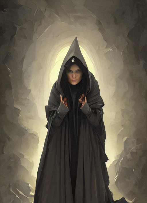 Stern Middle - Aged Woman, Velvetcloak With Hood, Nineteenth...