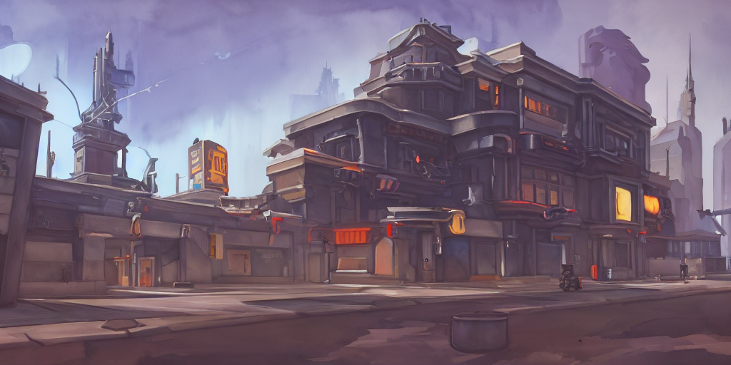 Overwatch Retro Noir Building, Stylized, Exterior, Architect...