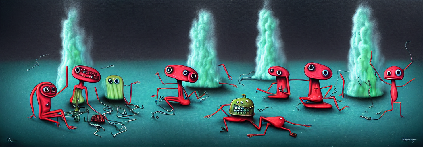 Strange Plankton Creatures Sitting Around A Fire Geyser, Try...