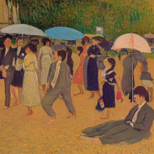A Gauguinesque, Pedestrian Painting Of A Bunch Of People On...