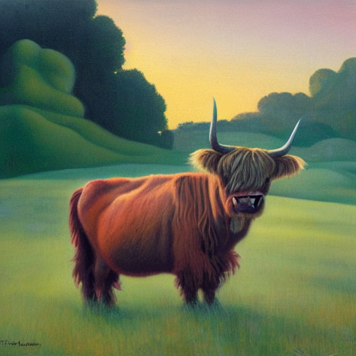 Oil Painting By Thomas Hart Benton Of A Highland Cow In A Me...