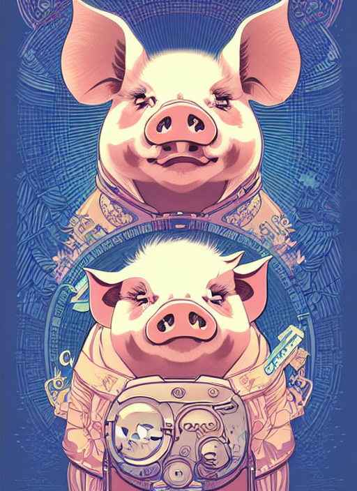 Victo Ngai Cute Pig Sticker Design, Highly Detailed, High Qu...