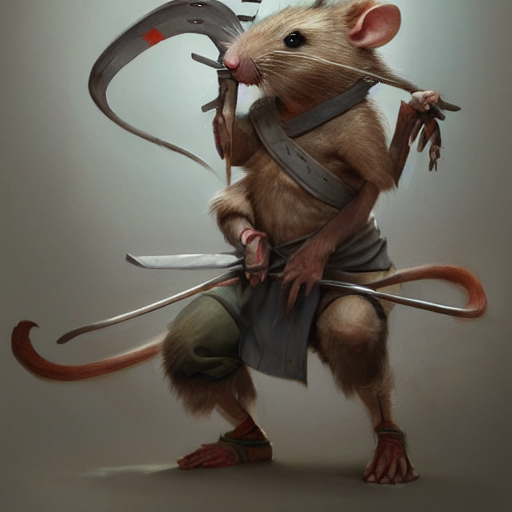 Rat With Bandages On Arms Holding Wakizashi, Highly Detailed...