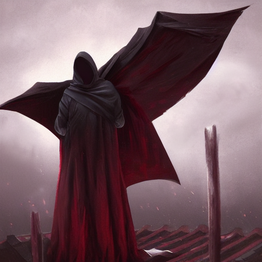 Hooded Figure Possessing  Red Eyes   On  The  Roof Of Japane...