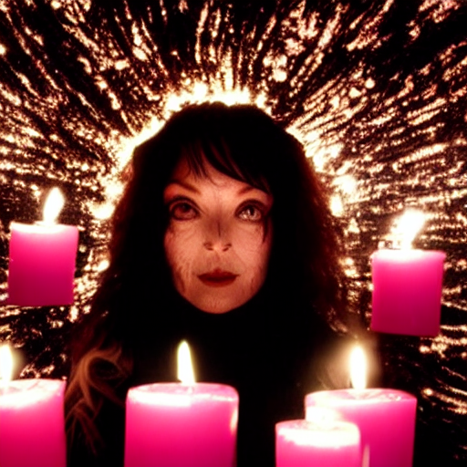 Photo Of A Woman Surrounded By Candles Of Various Sizes In A...