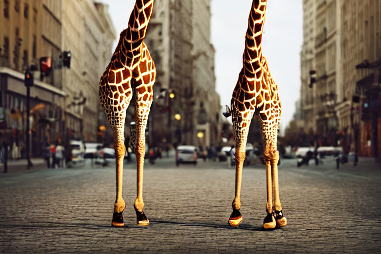 Giraffe Dancing In The Center Of The City With Ballet Skirt,...