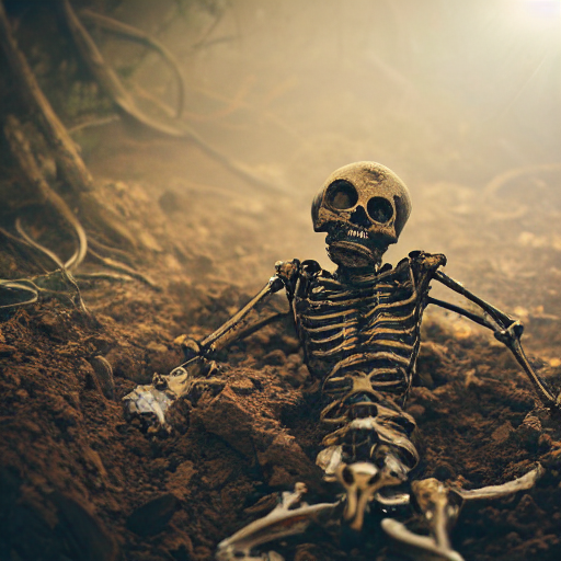 A Rusty Mechanical Human Robotic Human Skeleton Buried In A...