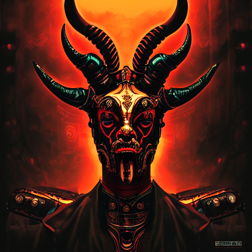 Cinematic Portrait Of A Satanic Baphomet Cyborg, Wearing Orn...