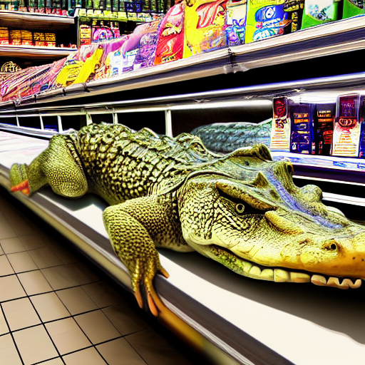 Alligator In A Grocery Store. Hyperdetailed Photorealism, 1...