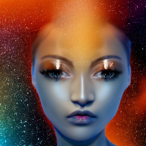 Photo Of A Space Girl, Hair Made Of Starlight, Symetrical Fa...