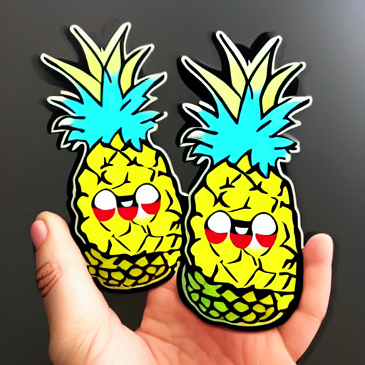 Die Cut Sticker Of Anime Chibi Two Smiling Pineapples — Stable Diffusion AI Prompt: die cut sticker of anime chibi two smiling pineapples
