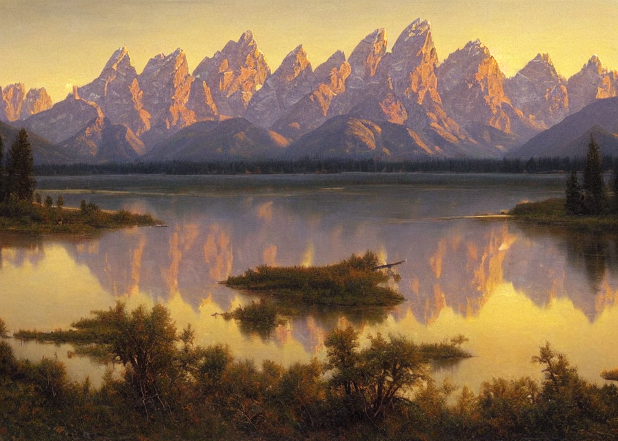 Serenity At Grand Teton National Park, Oil On Canvas Artwork...