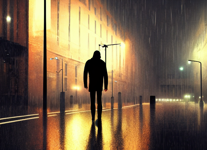 Highly Detailed Digital Art, Man, Facing Back, Heavy Rain, D...