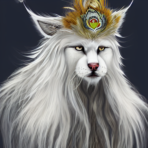 Portrait Of Beautiful Long Haired Fluffy White Tabby Striped...