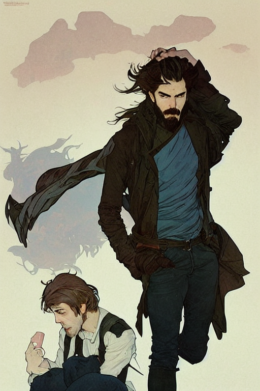 Poster Artwork, Man, Stubble Beard, Brown Messy Hair, Brown...