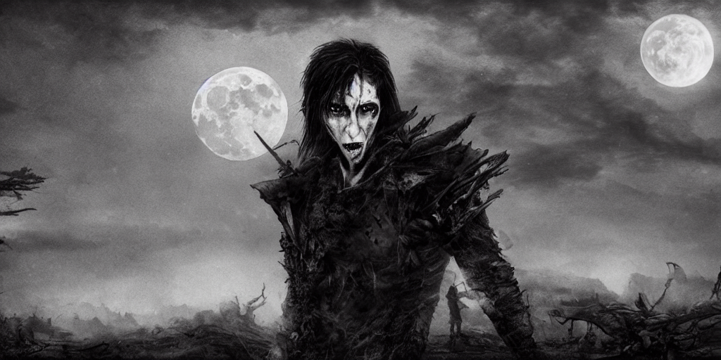 Portrait Of A Male Vampire Warrior Wearing Torn Black Clothi...