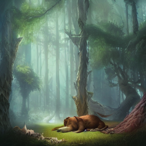 Cute Big Dog Sleeping In Magistral Forest, 8 K Resolution Ma...