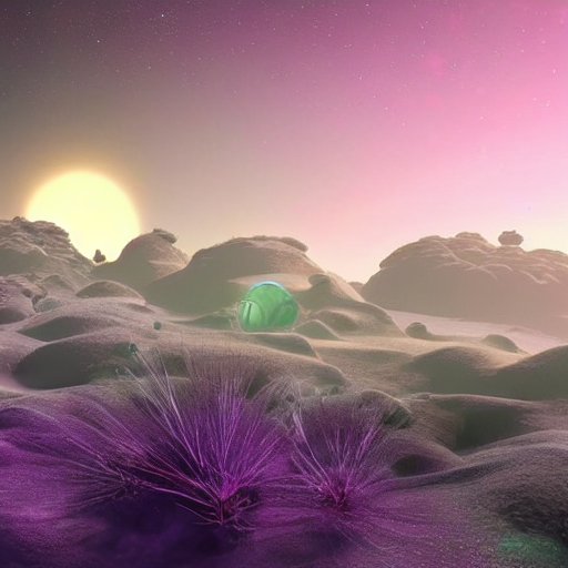 Ethereal Alien Landscape With Unusual Plants And Craters, Vi...