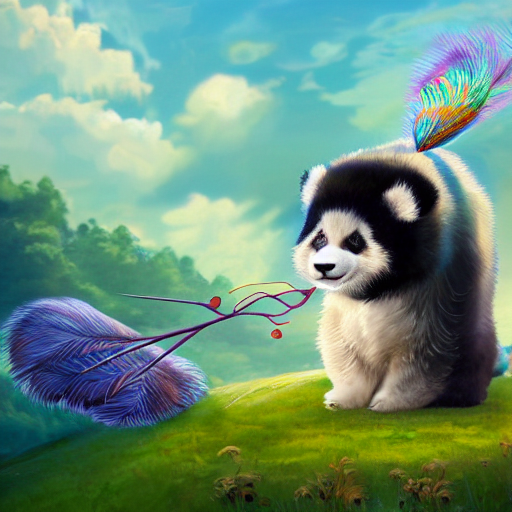 Cute Fluffy Baby Panda Lion Hybrid Mixed Creature Character...