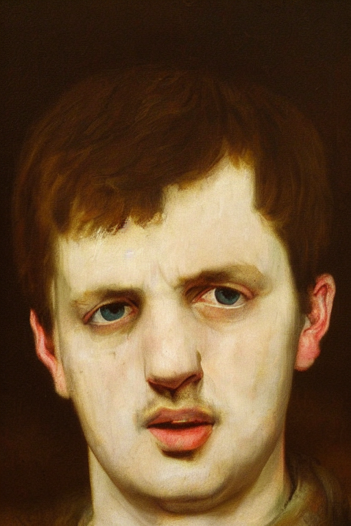 A Close - Up Portrait Of Ian Curtis Painted By Rembrandt, Oi...