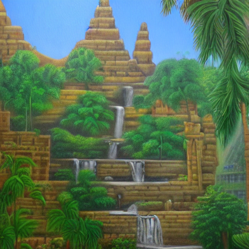 Highly Detailed Oil Painting Of The City Of Babylon. Lusciou...