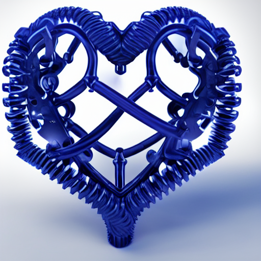 A Biomechanical Blue Raspberry Heart Made Of Metal, Reflecti...