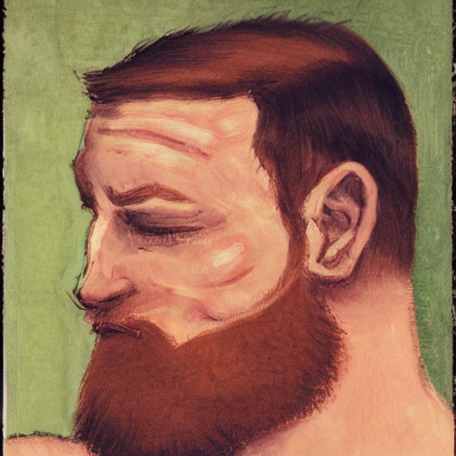 A Genial Ginger Powerlifter Rubbing His Chin Pensively, Char...