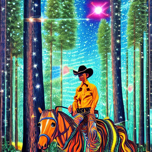 Psychedelic, Trippy, Broken Cowboy, Lush Pine Forest, Milky...