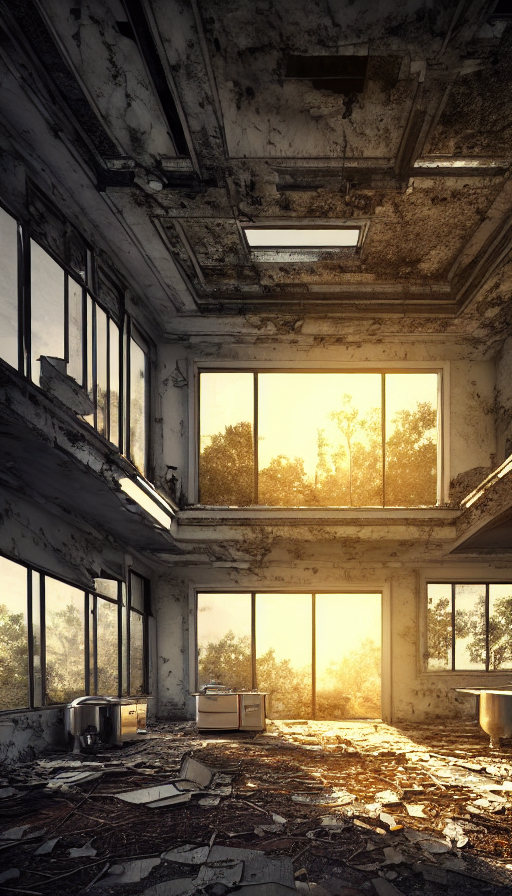 A Beautiful Very Detailed Rendering Of Architecture Building... — Stable Diffusion AI Prompt: a beautiful very detailed rendering of architecture building kitchen abandoned u...