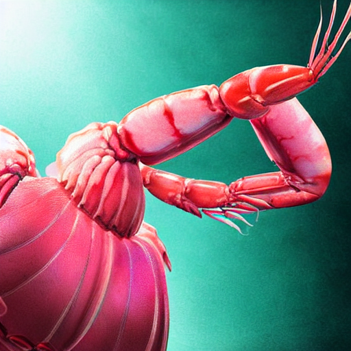 Portrait Of A Huge Pink Shrimp Jacques Crustacean Mixed With...