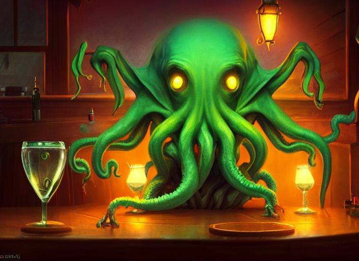 Cute Cthulhu Sitting In A Bar, Fantasy, Concept Art, Artstat...
