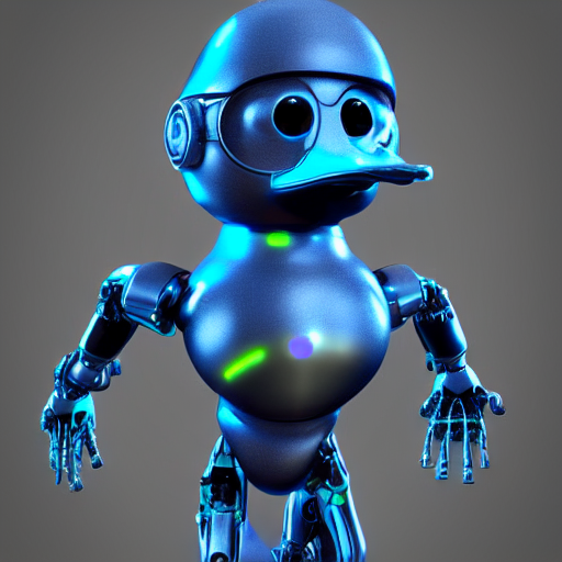A Biomechanical Duck, Cybertronic, Glowing Blue Eyes, Octane...