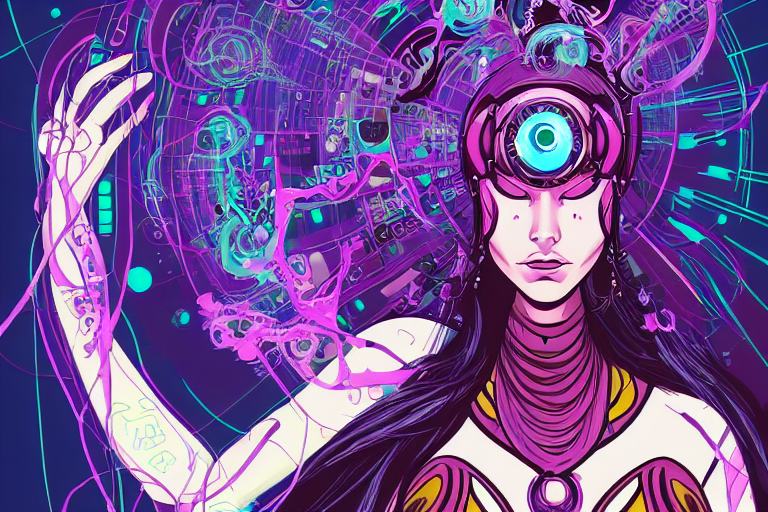 Goddess Of Mystic Unity. Interconnected Chaos, Cyber Dream S...