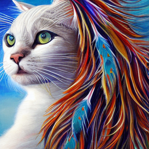 Portrait Of Beautiful Cute Tribal Spirit White Tabby Cat Sid...