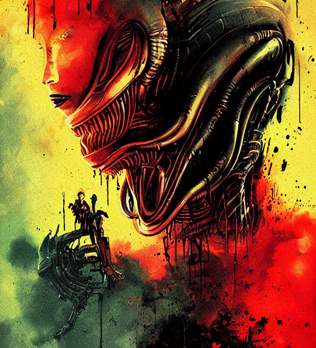 Alien 1 9 7 9 Movie Poster Splash Art Graphic Design Color S...
