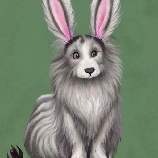 Cute Fluffy Grey Tabby Border Collie And Tan Lop Eared Bunny...