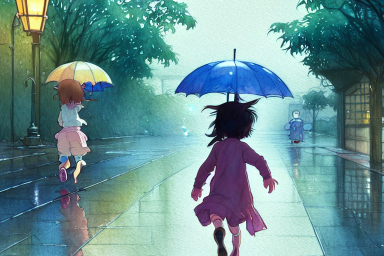 A Wholesome Animation Key Shot Of A Child Running In The Rai...