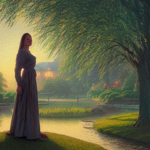 Photorealistic Maiden Standing Under A Willow Tree In The St...
