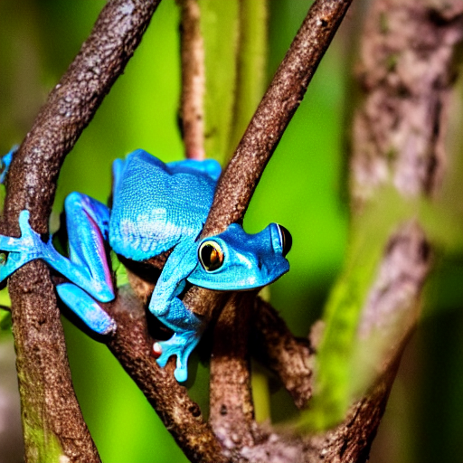 A Blue Tree Frog Sitting In A Tree