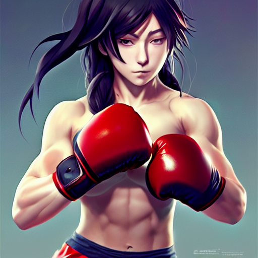 Anime Girl With Muscles With Boxing Gloves, Highly Detailed,...